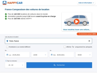 Happycar: comparateur d’offres de location de véhicules