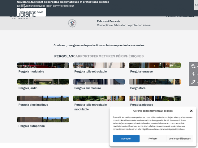 Coublanc, fabricant de pergolas bioclimatiques et protections solaires