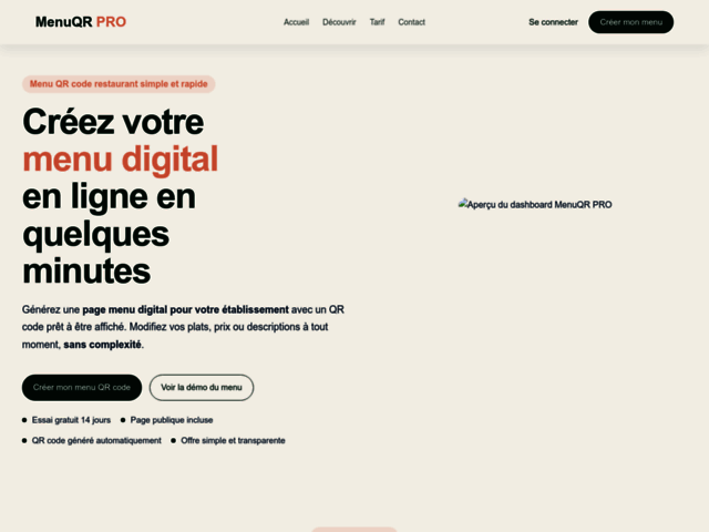 MenuQRPro - Solution de menu digital QR Code pour restaurants